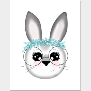 Cute Bunny with glasses and big eyes Posters and Art